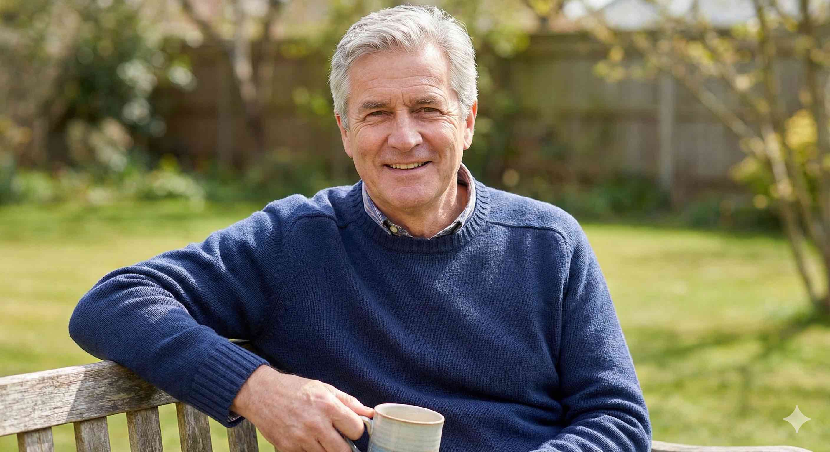 A relaxed mature man enjoying a peaceful moment outdoors